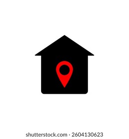 house icon with location pin mark, simple flat style, illustration, logo sign symbol pictogram template, for ui or ux isolated on white for mobile app, editable
