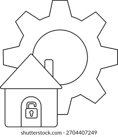 House icon with lock set against a gear backdrop