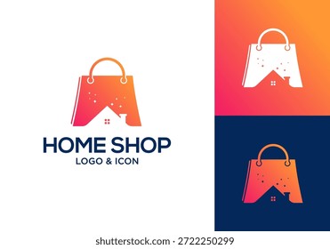 modelo de vetor de design de logotipo de ícone de casa com saco de compras