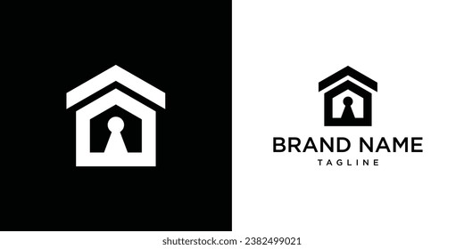 house icon logo with keyhole