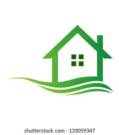 House icon logo with waves