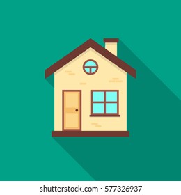 House icon with long shadow. Flat design style. House simple silhouette. Modern, minimalist icon in stylish colors. Web site page and mobile app design vector element.