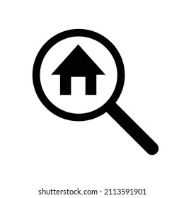 A house icon in a magnifying glass. House inspection. Vector.