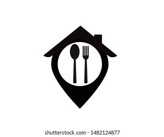 House icon as map pin concept. Map pointer design for real estate, cafe.
