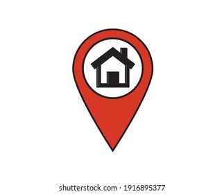 House icon as map pin concept. Map pointer design for real estate.