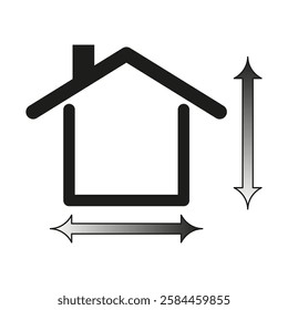 House icon measurements. Height and width arrows. Real estate symbol. Vector graphic.