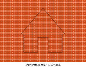 House icon on a background of a brick wall. Vector illustration.