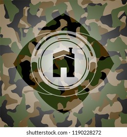 house icon on camouflaged texture