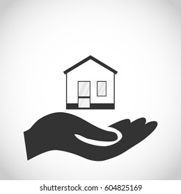 House icon on the hand. Flat design, vector illustration, vector.