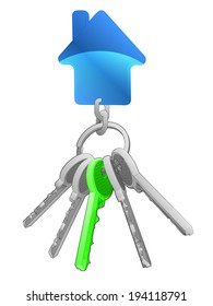 house icon on key ring with green one isolated vector illustration