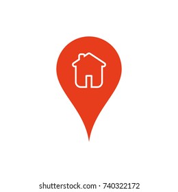 House icon on map pin, home location
