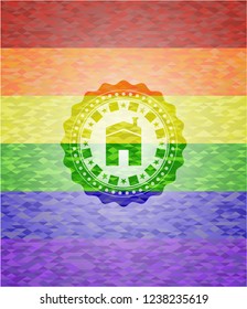 house icon on mosaic background with the colors of the LGBT flag