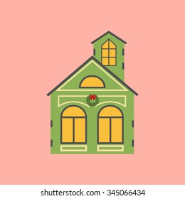House icon on the pink background. Vector illustration.