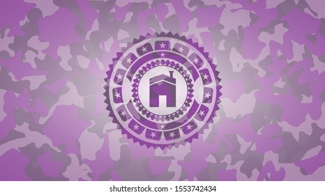 house icon on pink camouflage texture