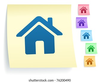 House Icon on Post It Note Paper Collection Original Illustration