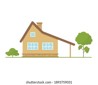 House icon on a white background. Minimalistic house with trees. Vector illustration.