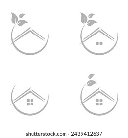 house icon on a white background, with leaves, eco, vector illustration