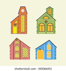 House icon on the yellow background. Vector illustration.