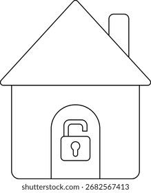 ícone de casa e ícone de cadeado aberto com fundo branco.com linhas pretas