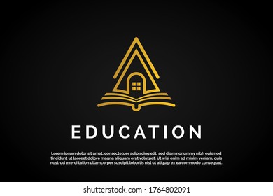 House icon over Open book illustration for Initial Letter Logo For Your Company Name, Alphabet Logo Template Ready For Use, Modern Initial Logo