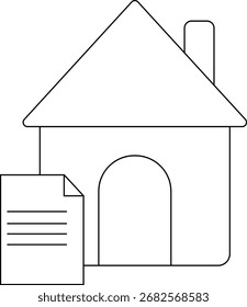 Icono de la casa e icono de papel con fondo blanco. con líneas negras