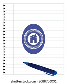 house icon pen effect. Blue ink. Vector Illustration. Detailed. 