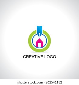 house icon with pen nib concept 