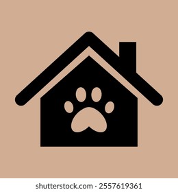 House icon with pet paw print in minimalistic style. House for a pet. Dog box symbol