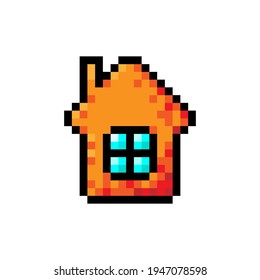 House icon. Pixel art. Front view. A small hut. Vector simple flat graphic illustration. The isolated object on a white background. Isolate.
