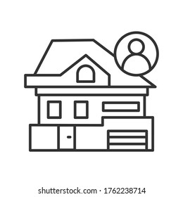 House icon. Private mansion linear pictogram. Concept of city housing, real estate and mortgage loan. Editable stroke vector illustration for map, navigation and user interface