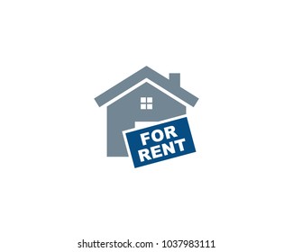 House Icon With For Rent Label Sign Vector Logo Template