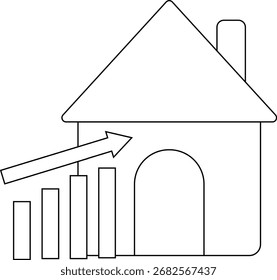 ícone de casa e ícone de gráfico ascendente com fundo branco.com linhas pretas