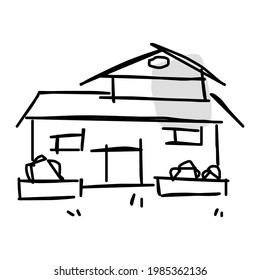 House icon of rough line art in hand drawn style, point, black 13