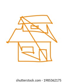 House icon of rough line art in hand drawn style, one line, orange 30