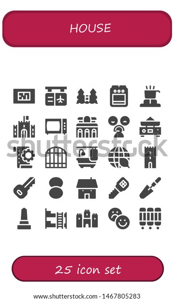 house icon set.\
25 filled house icons.  Collection Of - Blueprint, Gate, Castle,\
Stove, Cooker, Microwave, Museum, Rate, Balance, Planning, Bathtub,\
Ecology, Tower, Key,\
Foundation