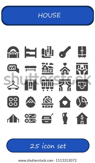 house icon\
set. 25 filled house icons.  Collection Of - Door, Bunk bed, Plan,\
Key, Wardrobe, Mirror, Bench, Home, Shelter, Curtains, Hanger,\
Curtain, Room divider, Socket\
icons