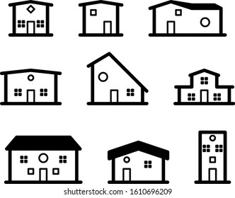 House Icon Set - Black and White Minimalistic Vector Image