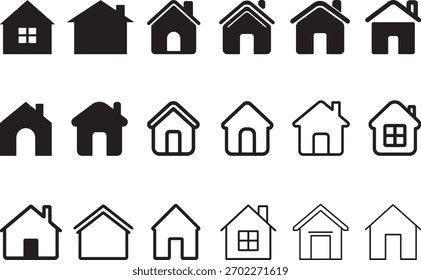 Paquete de conjunto de iconos de la casa con Ilustración vectorial de silueta para el hogar y bienes raíces

