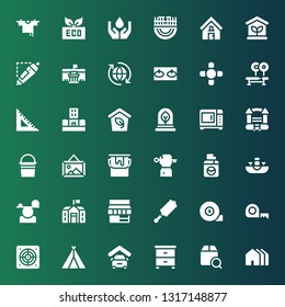 house icon set. Collection of 36 filled house icons included Houses, Localize, Night stand, Garage, Tent, Extractor, Measuring tape, Duster, Store, School, Balance, Sink, Washing machine