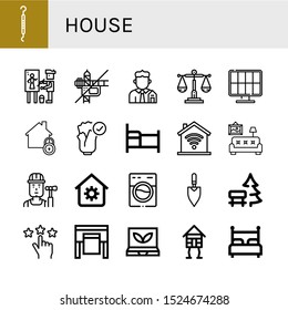 house icon set. Collection of Scraper, Painter, Construction, Real estate, Balance, Solar energy, Home, Natural, Bed, Domotics, Living room, Builder, House automation, Washing machine icons