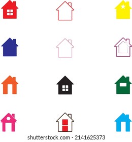 House Icon Set. colorful set House vector illustration symbol.  icons house Vector Illustration. House and home simple symbols icon design industry building location collection real estate