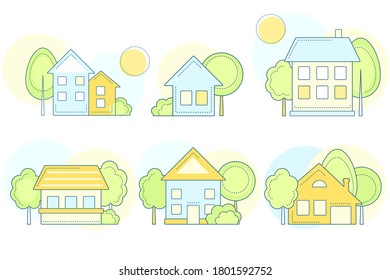 House icon set. Country cottage linear icons collection. Real estate line icons set. Vector illustration EPS8