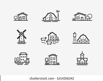 House icon set. Farm, agriculture building symbol. Vector illustration