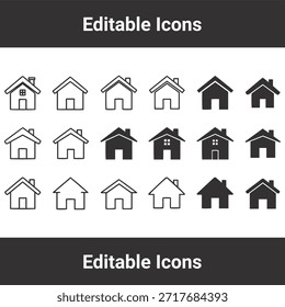 Conjunto de iconos de casas con varios símbolos de edificios residenciales y de viviendas para bienes raíces y diseño arquitectónico