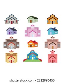 house icon set in flat style. home icon set isolate on white background. Perfect for coloring book, textiles, icon, web, painting, books, t-shirt print.