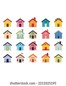 house icon set in flat style. home icon set isolate on white background. Perfect for coloring book, textiles, icon, web, painting, books, t-shirt print.