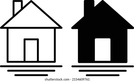 house icon set flat vector illustration, building with chimney thin line and silhouette icon for design element