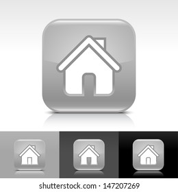 House icon set. Gray glossy web button with white sign. Rounded square shape with shadow, reflection on white, gray, black background. Vector illustration design element save in 8 eps 
