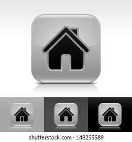 House icon set. Gray glossy web button with black sign. Rounded square shape with shadow, reflection on white, gray, black background. Vector illustration design element save in 8 eps 
