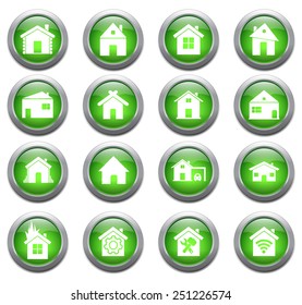 house icon set  with green buttons